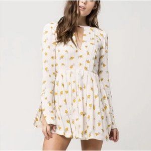 Free People Teagan Floral Mini Dress Cut Out Long Sleeve Flowy Yellow Floral Dre